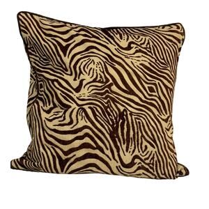 Handmade Zebra Animal Print Pillow Cover 23x23 Brown Cream Zip Piped Edge